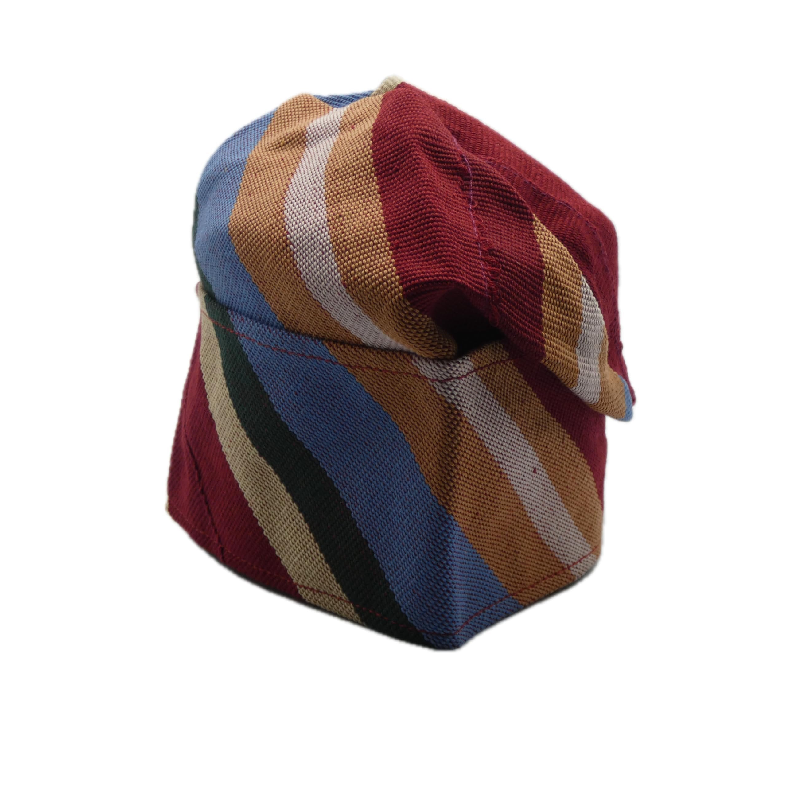 Blue, Red & Beige Yoruba Fila – Folded Base