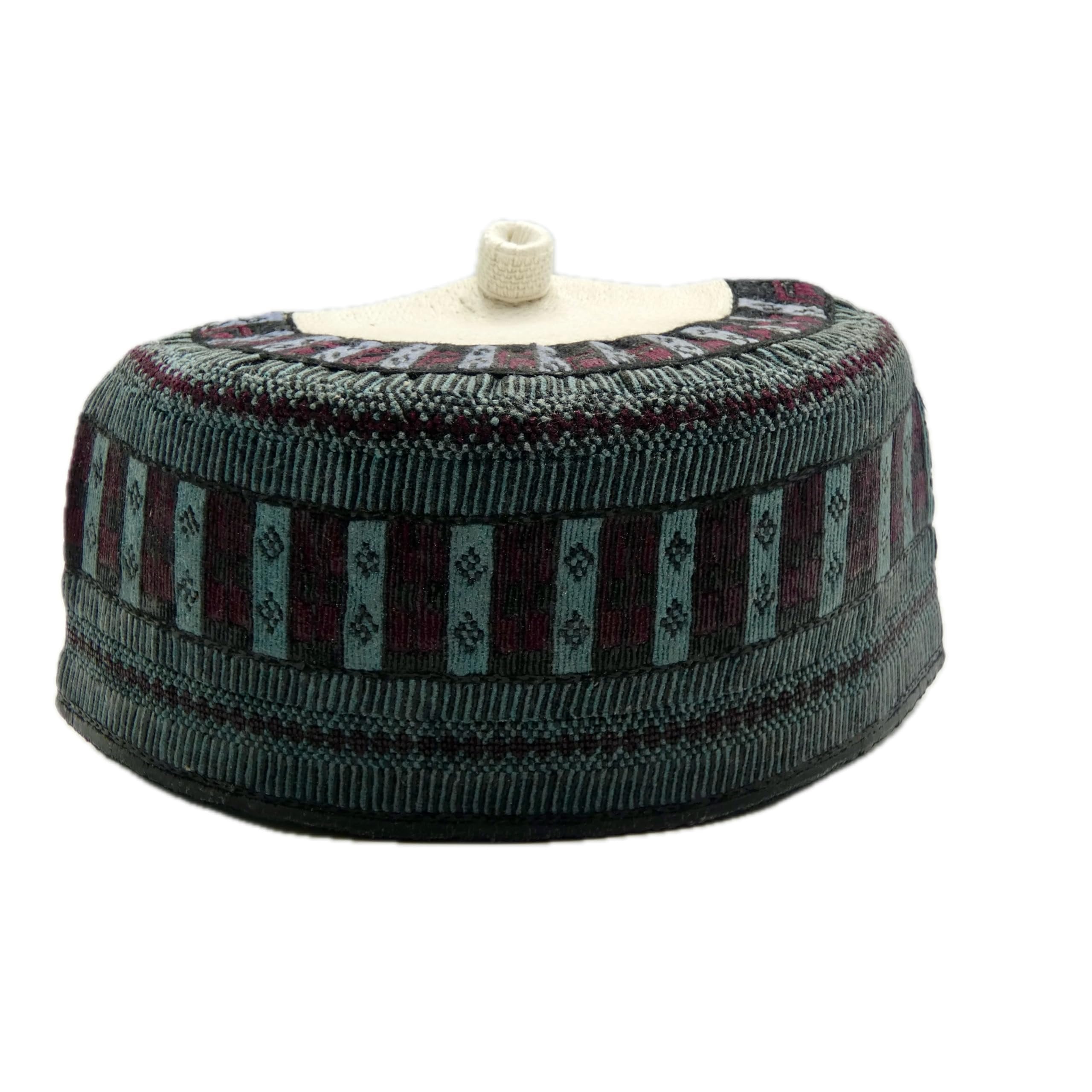 Hausa Hula Cap – Grey & Maroon Striped 013