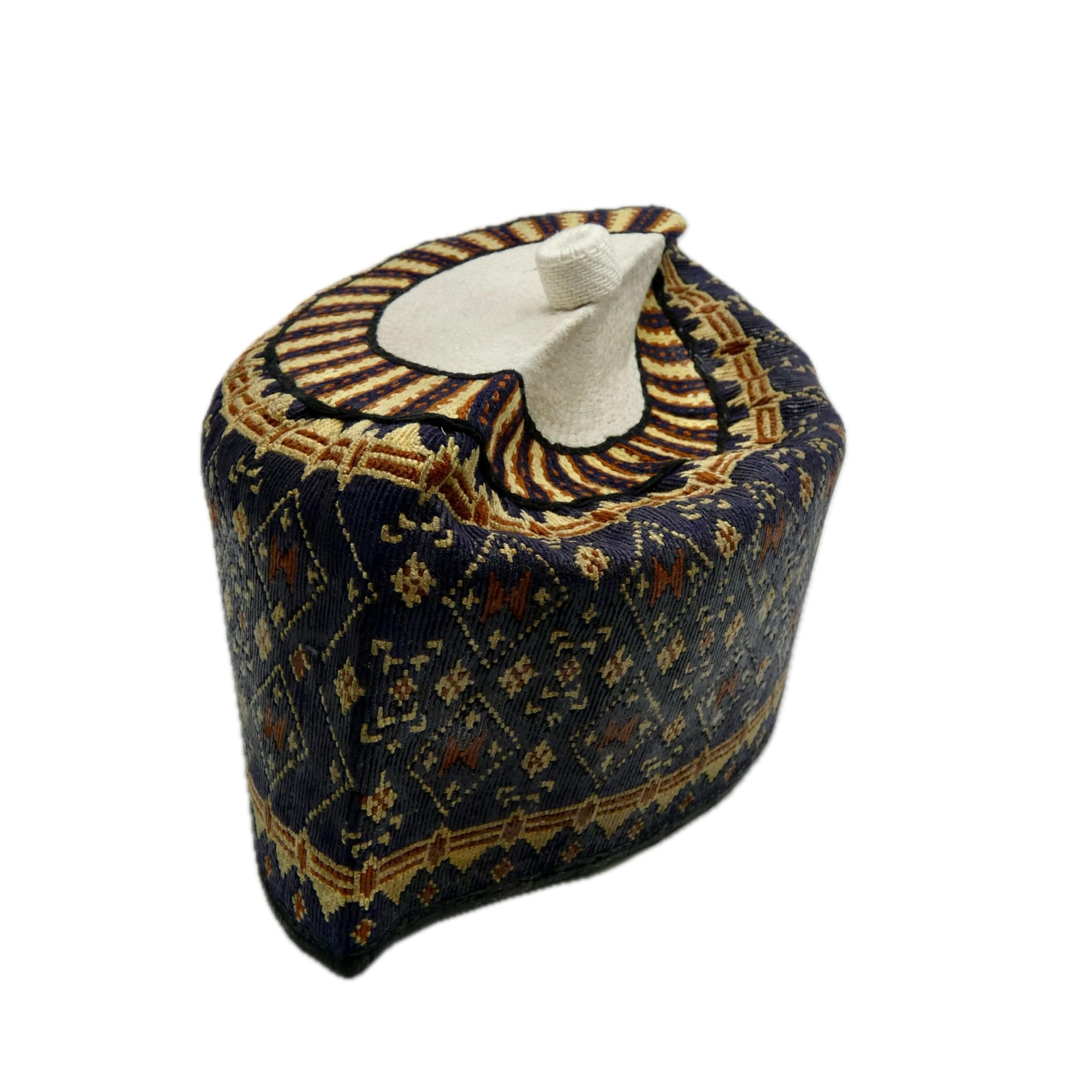 Navy Blue & Gold Hausa Hula Cap 031