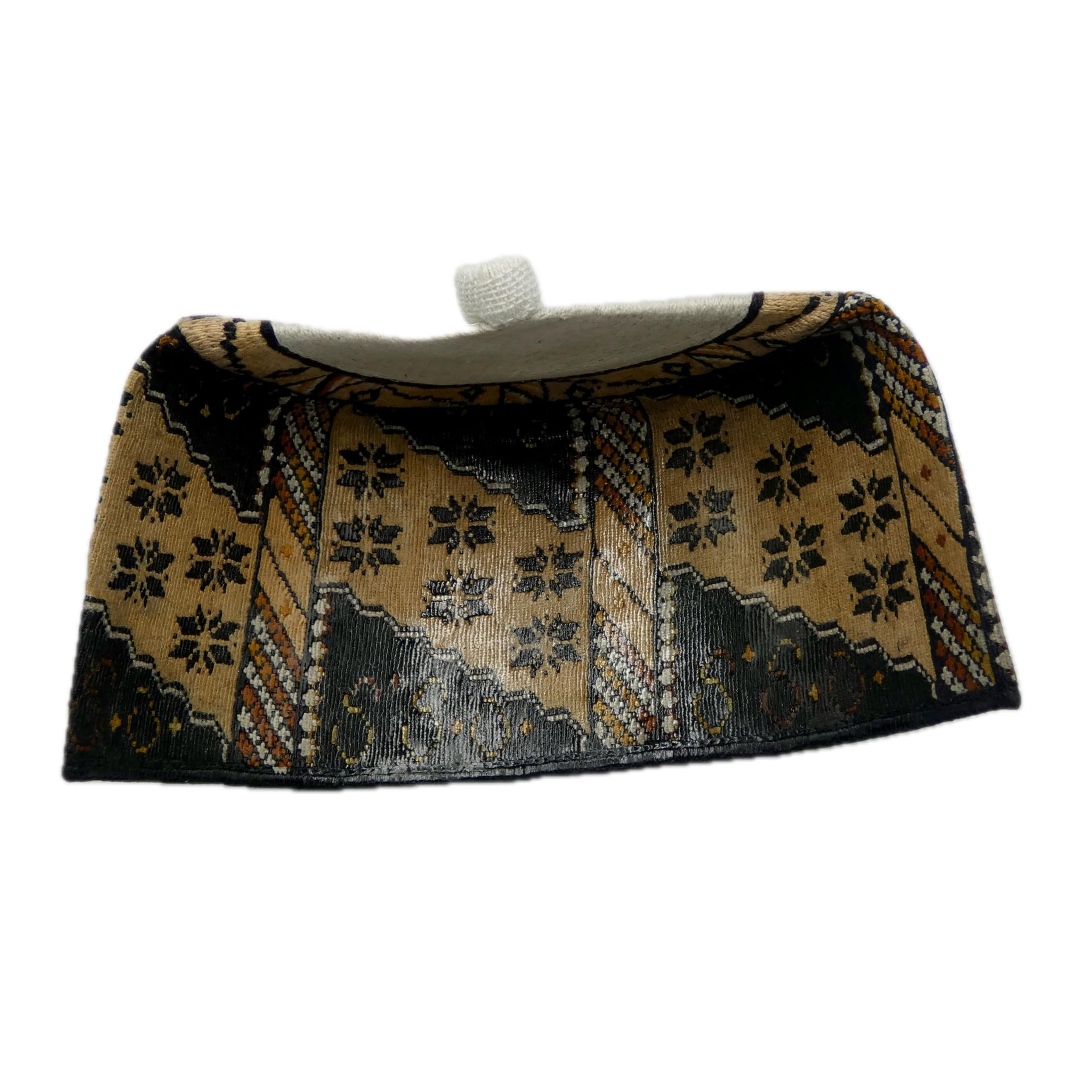 Hausa Hula Cap – Beige & Black Floral 023