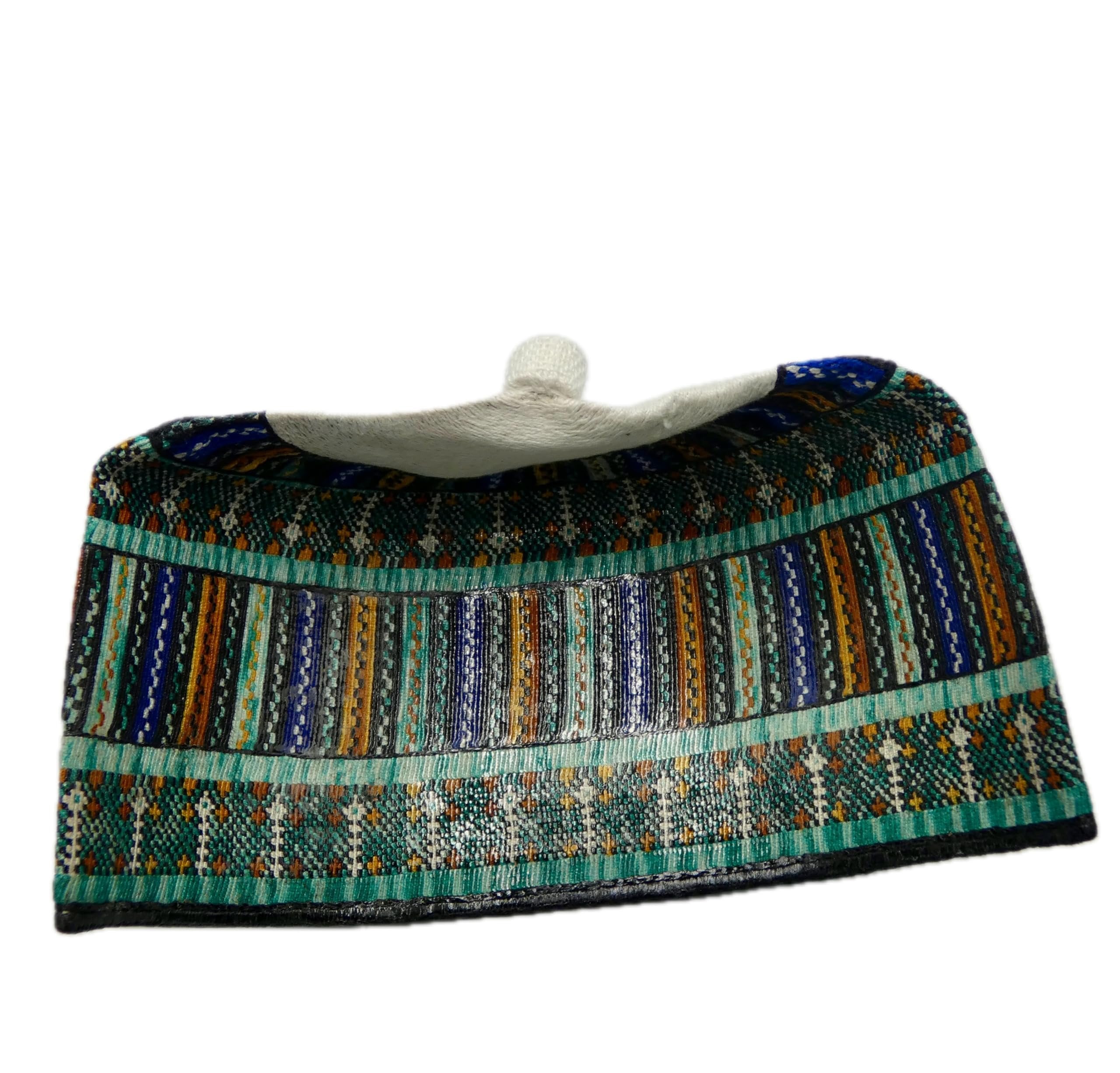 Hausa Hula Cap – Teal & Gold Striped 026