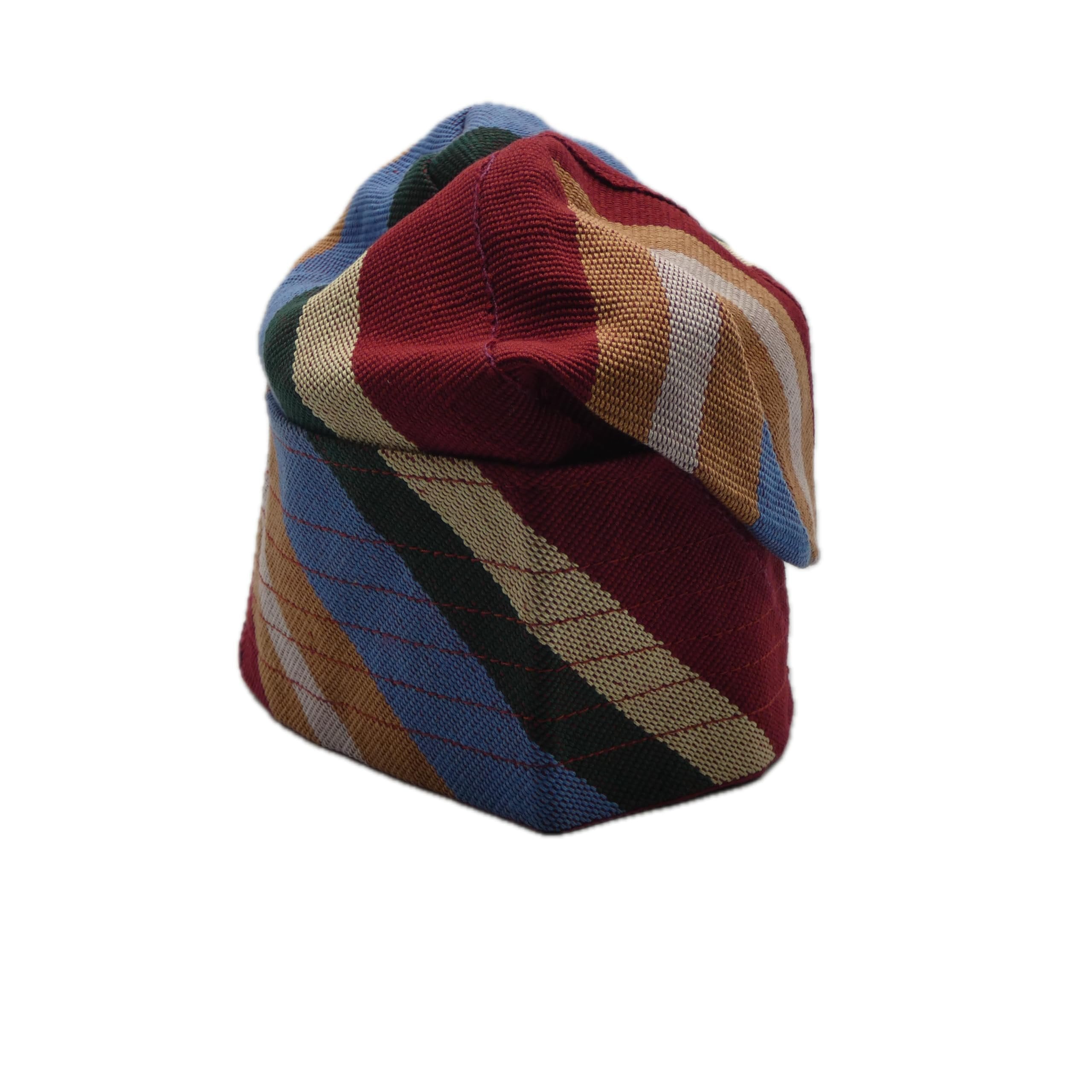 Beige, Red & Blue Yoruba Fila – Multi-Stitch Base