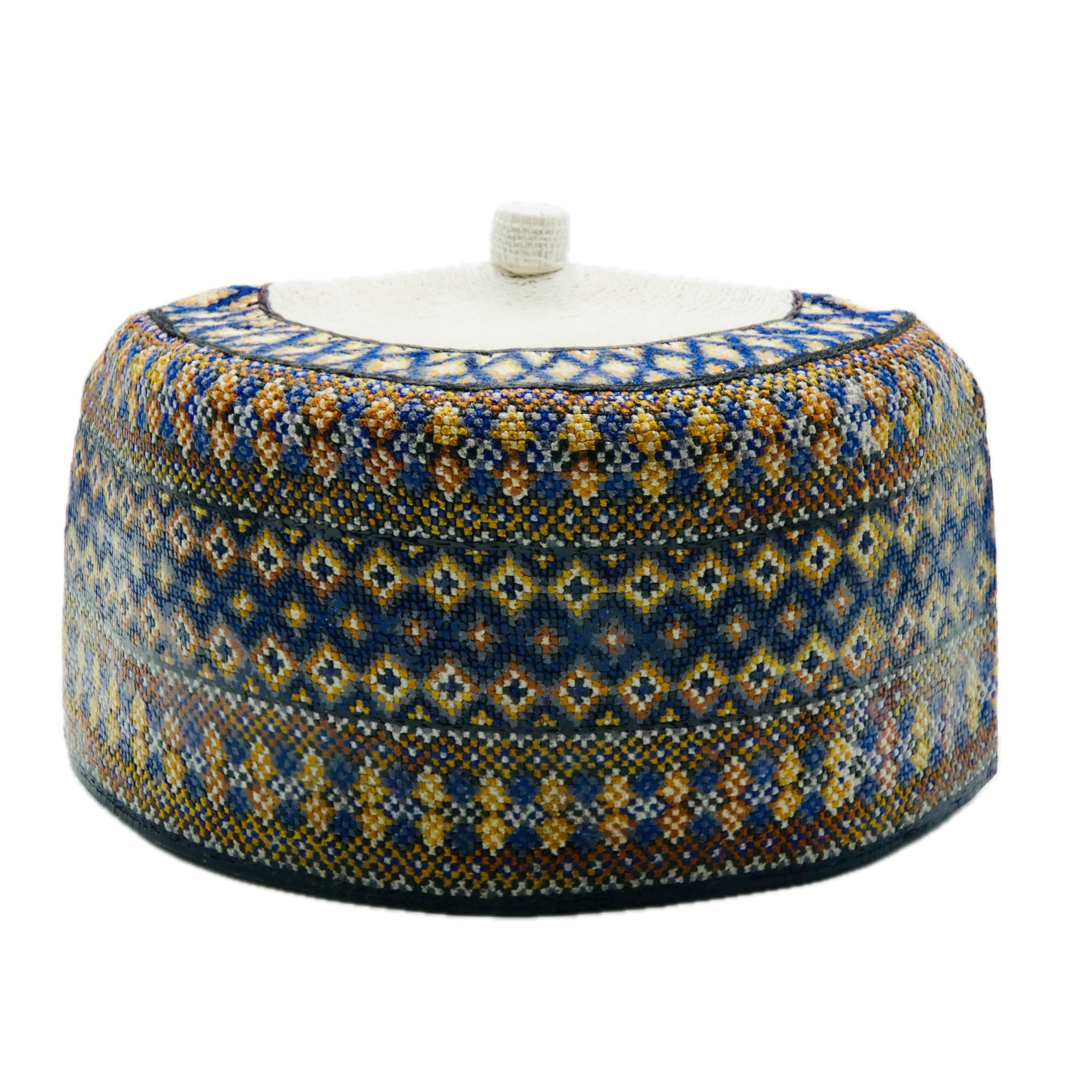 Hausa Hula Cap – Blue & Yellow Diamond 017