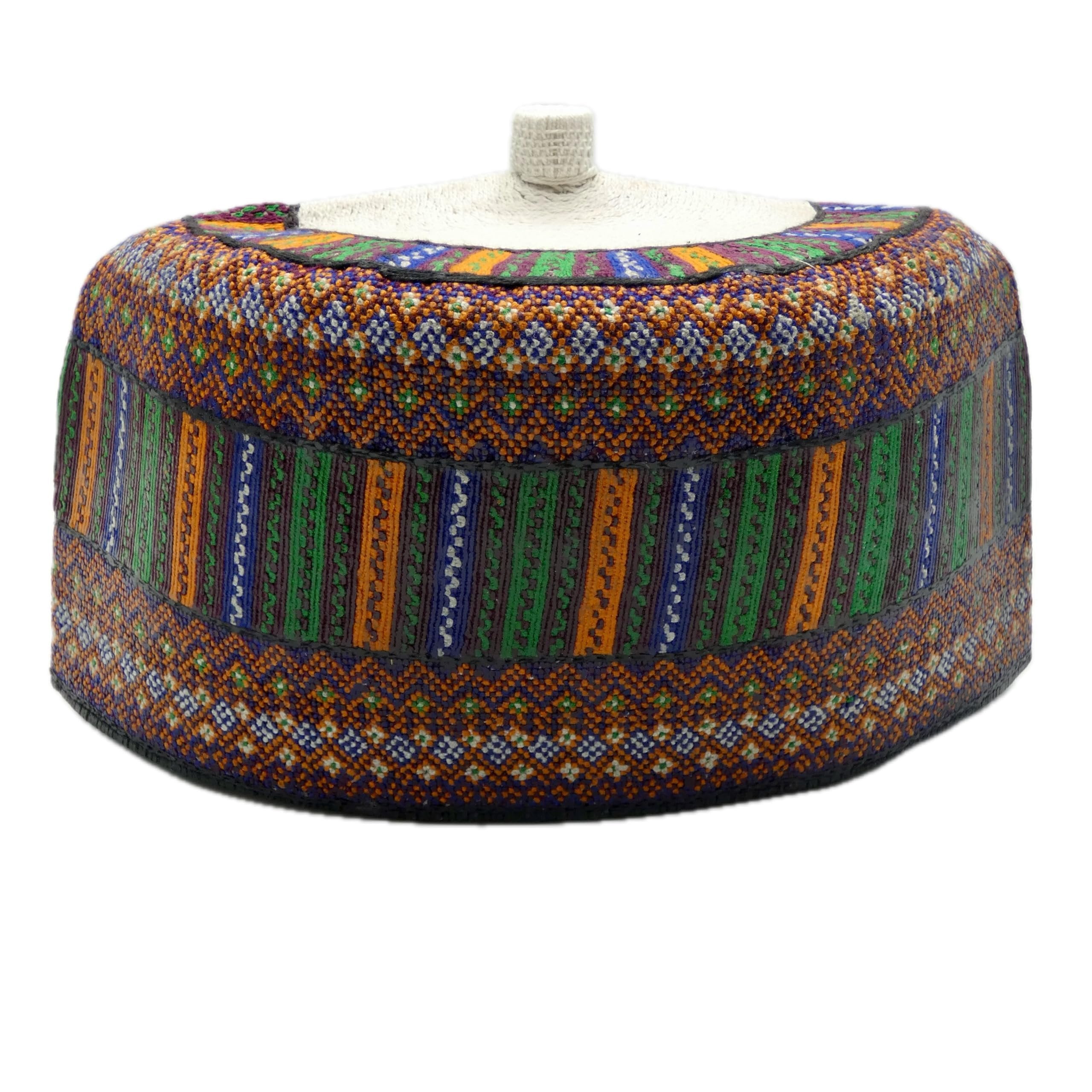 Hausa Hula Cap – Multicolour Green & Orange 021