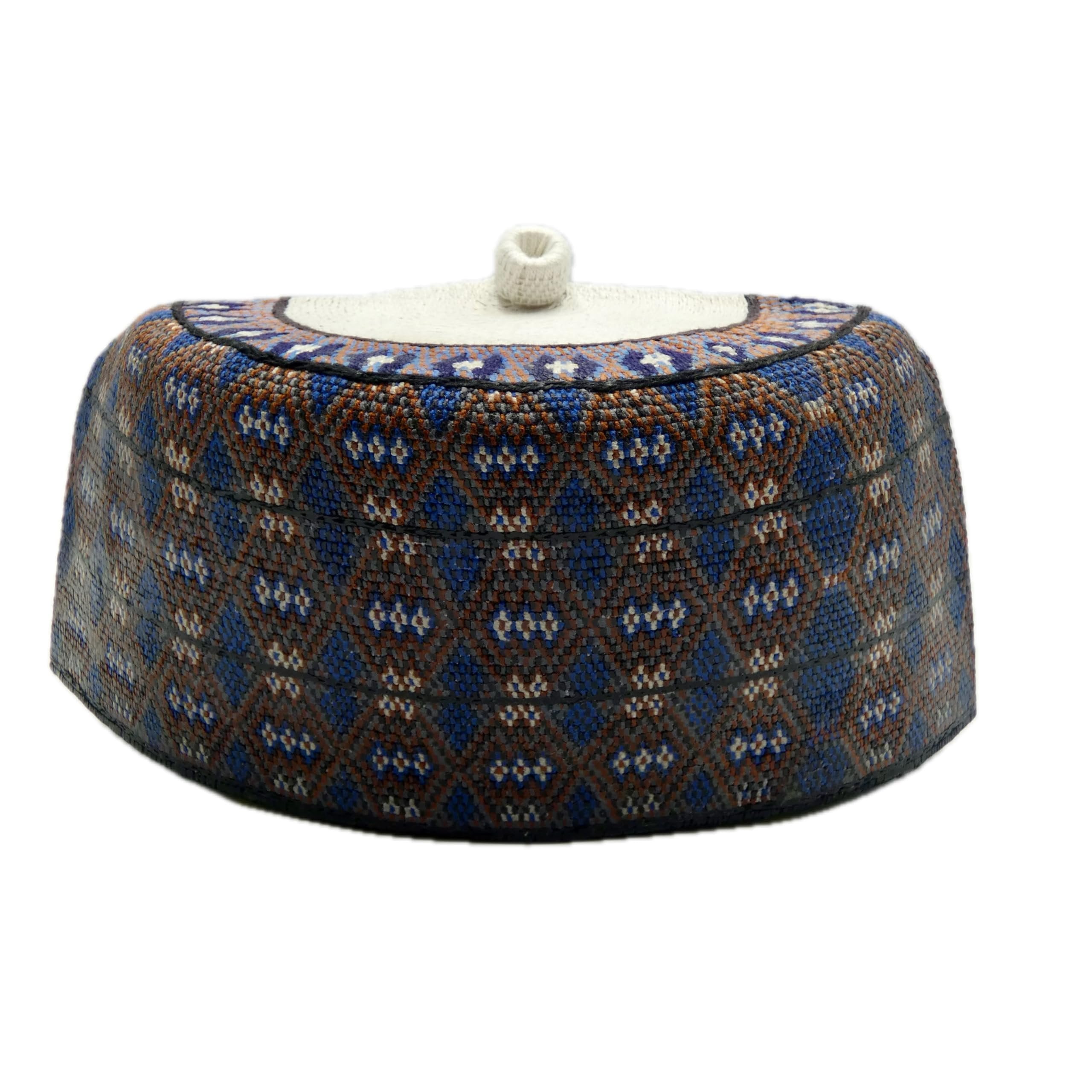 Hausa Hula Cap – Blue & Brown Diamond 010