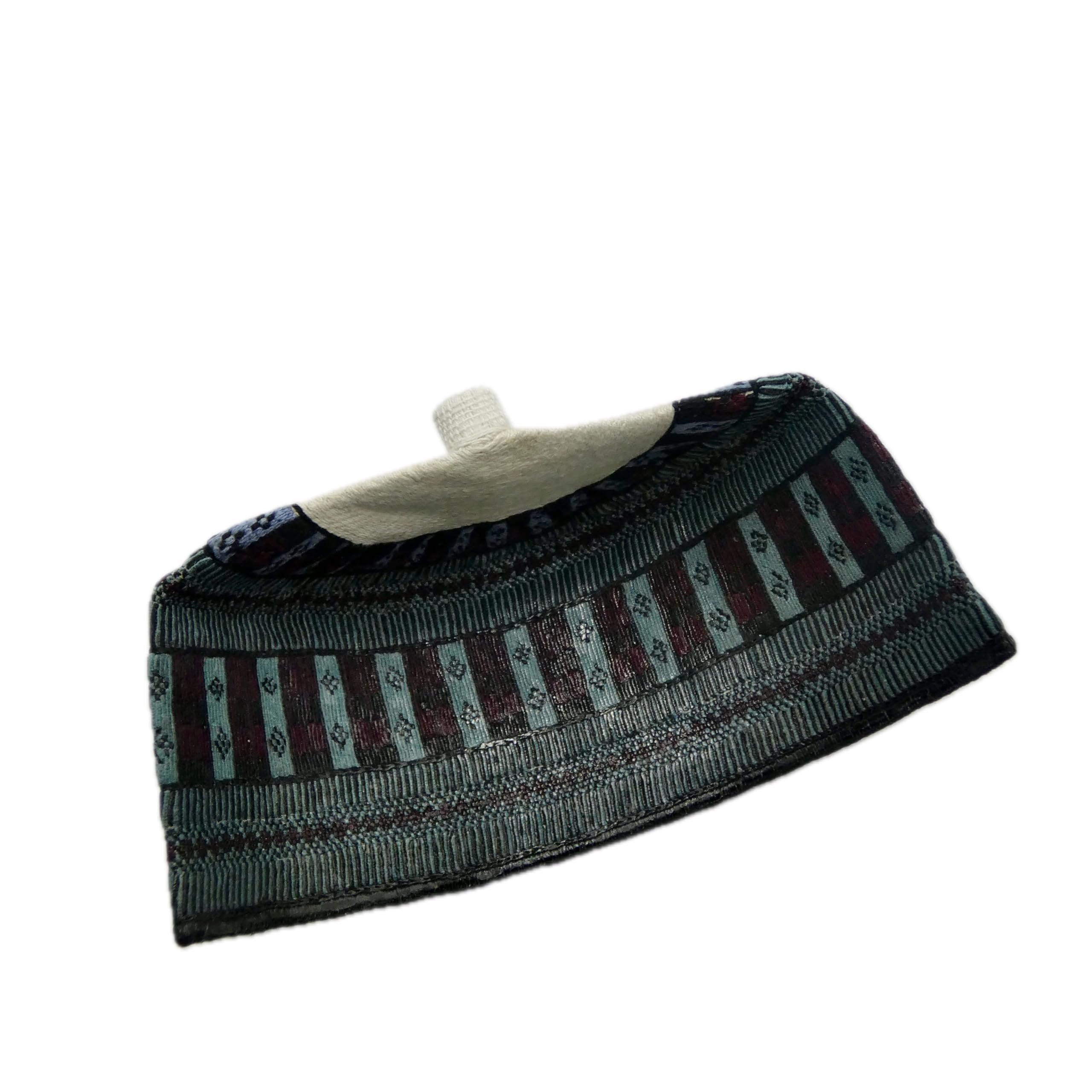 Hausa Hula Cap – Grey & Maroon Striped 013