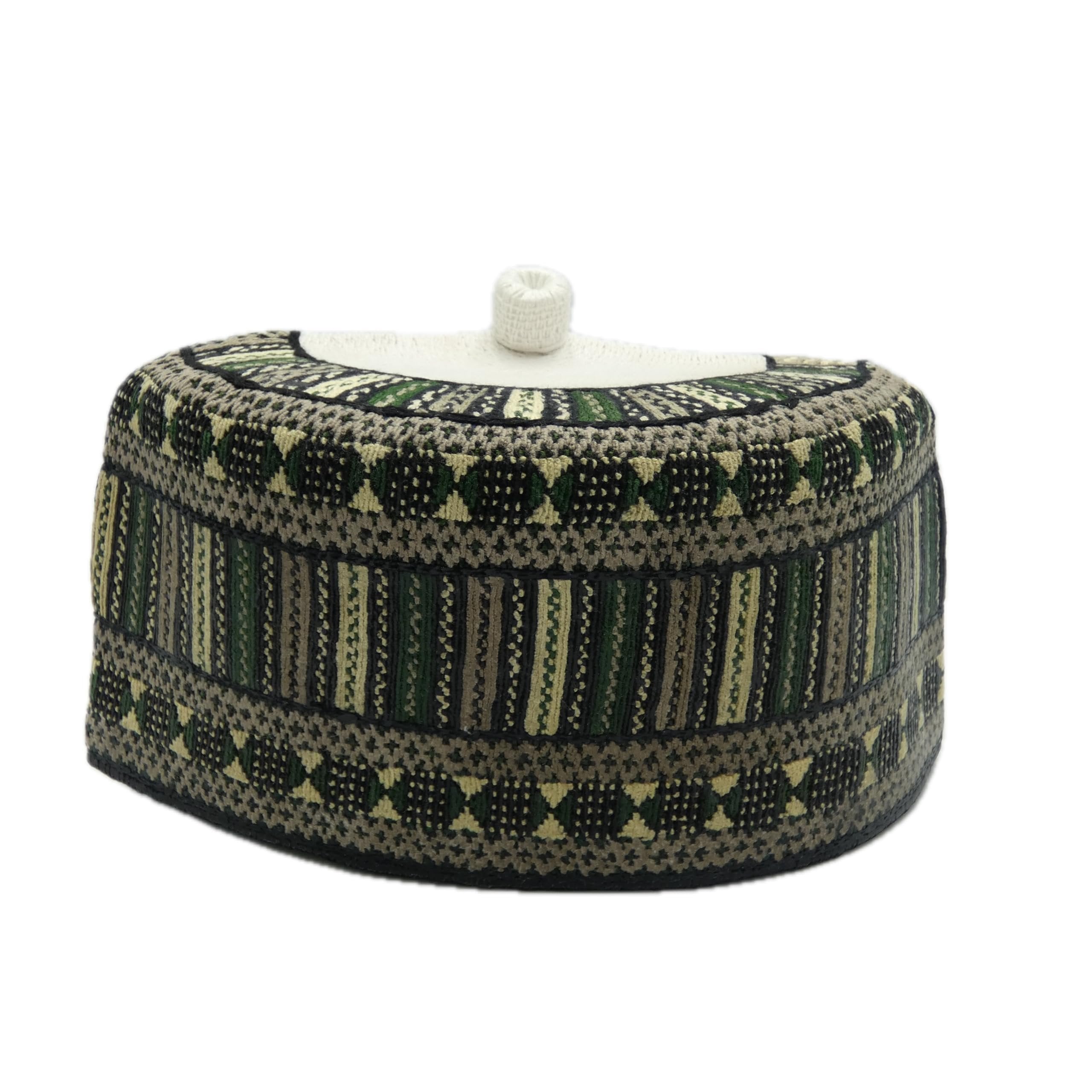 Hausa Hula Cap – Green & Beige 006