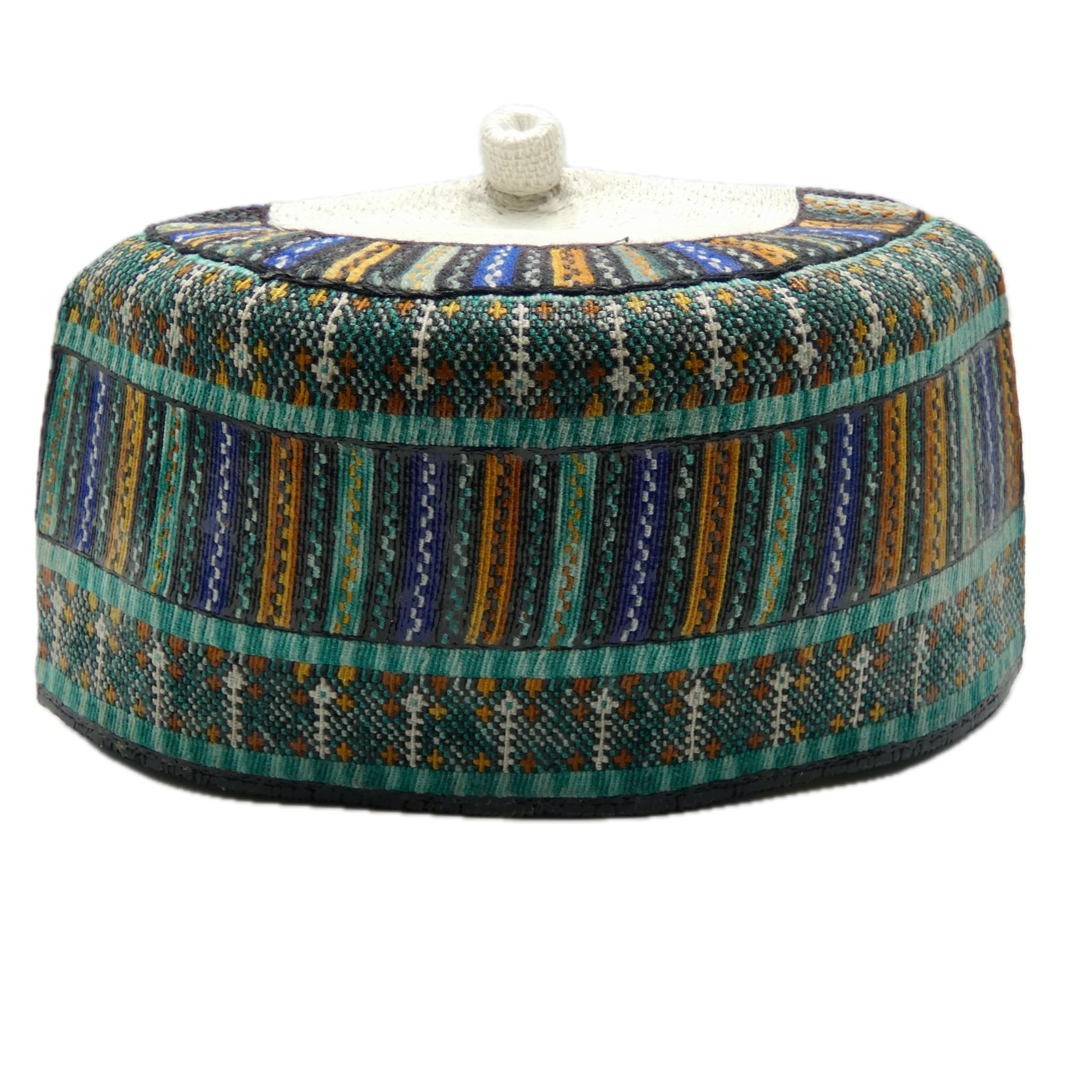 Hausa Hula Cap – Teal & Gold Striped 026