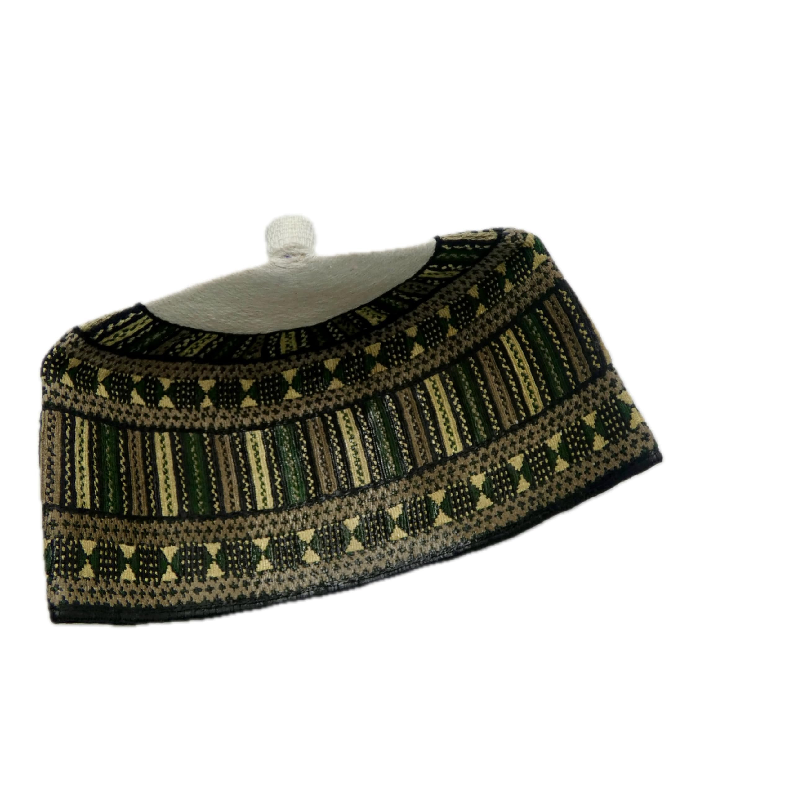 Green & Beige Hausa Hula Cap 006