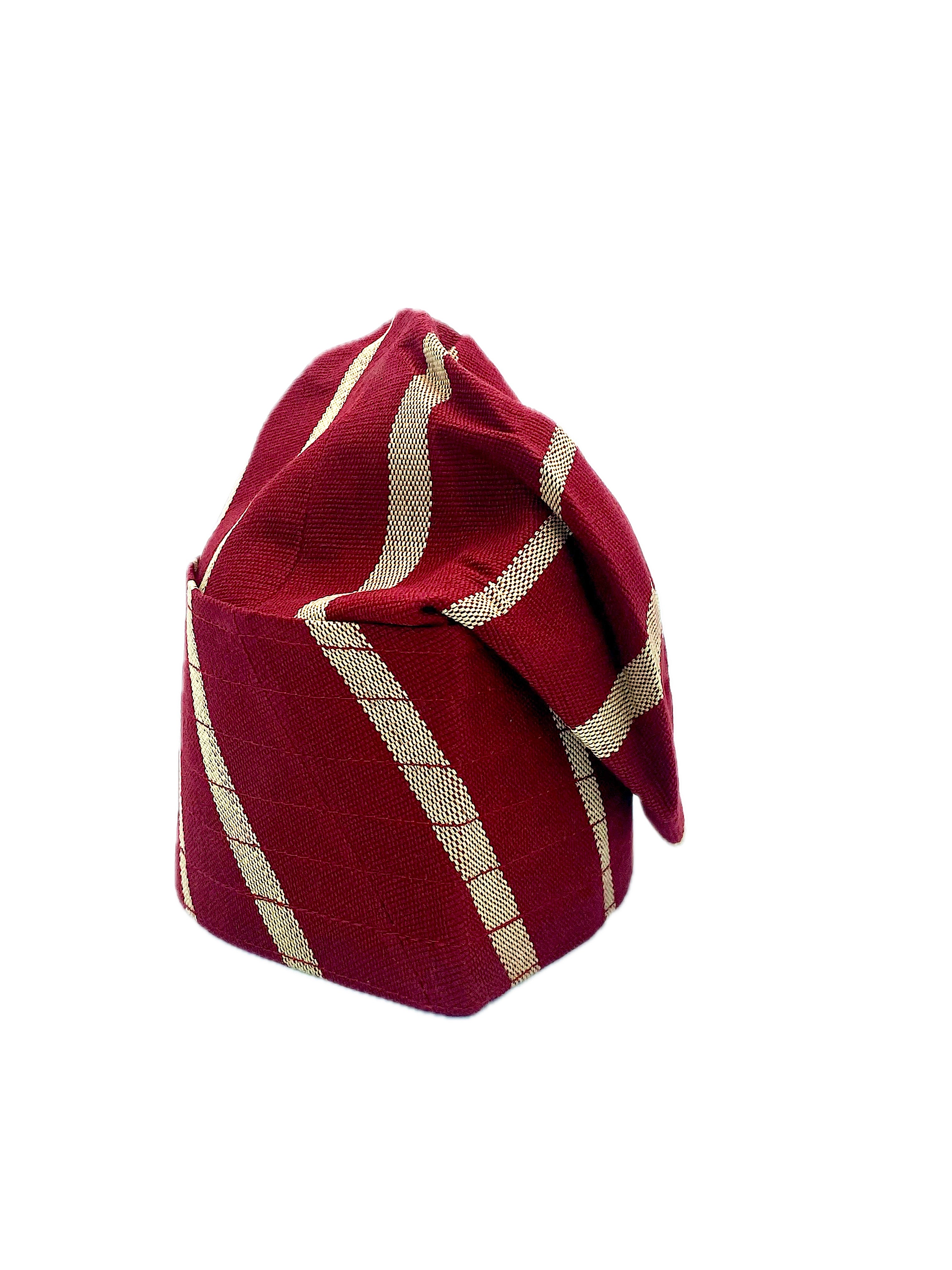 Striped Red & Gold Yoruba Fila – Multi-Stitch Base
