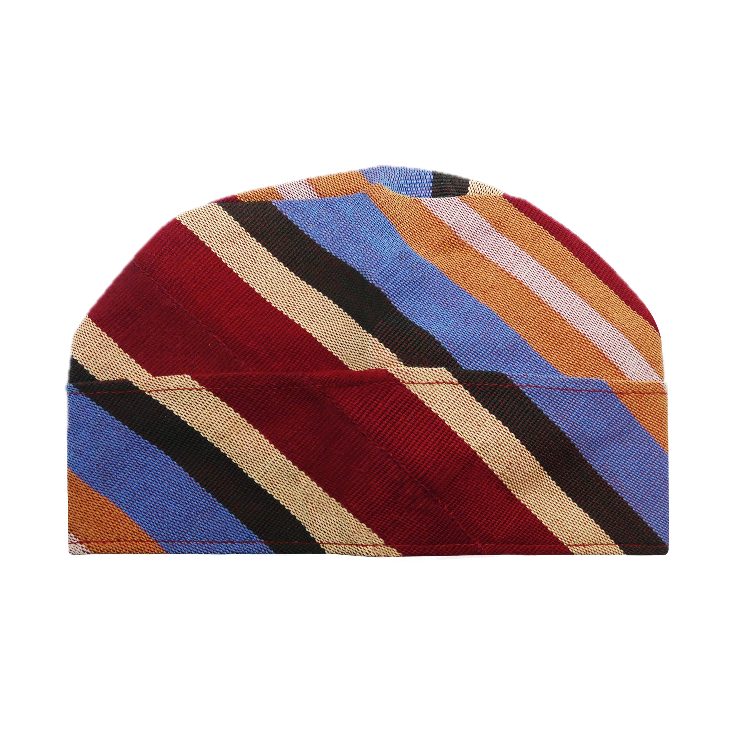 Blue, Red & Beige Yoruba Fila – Folded Base