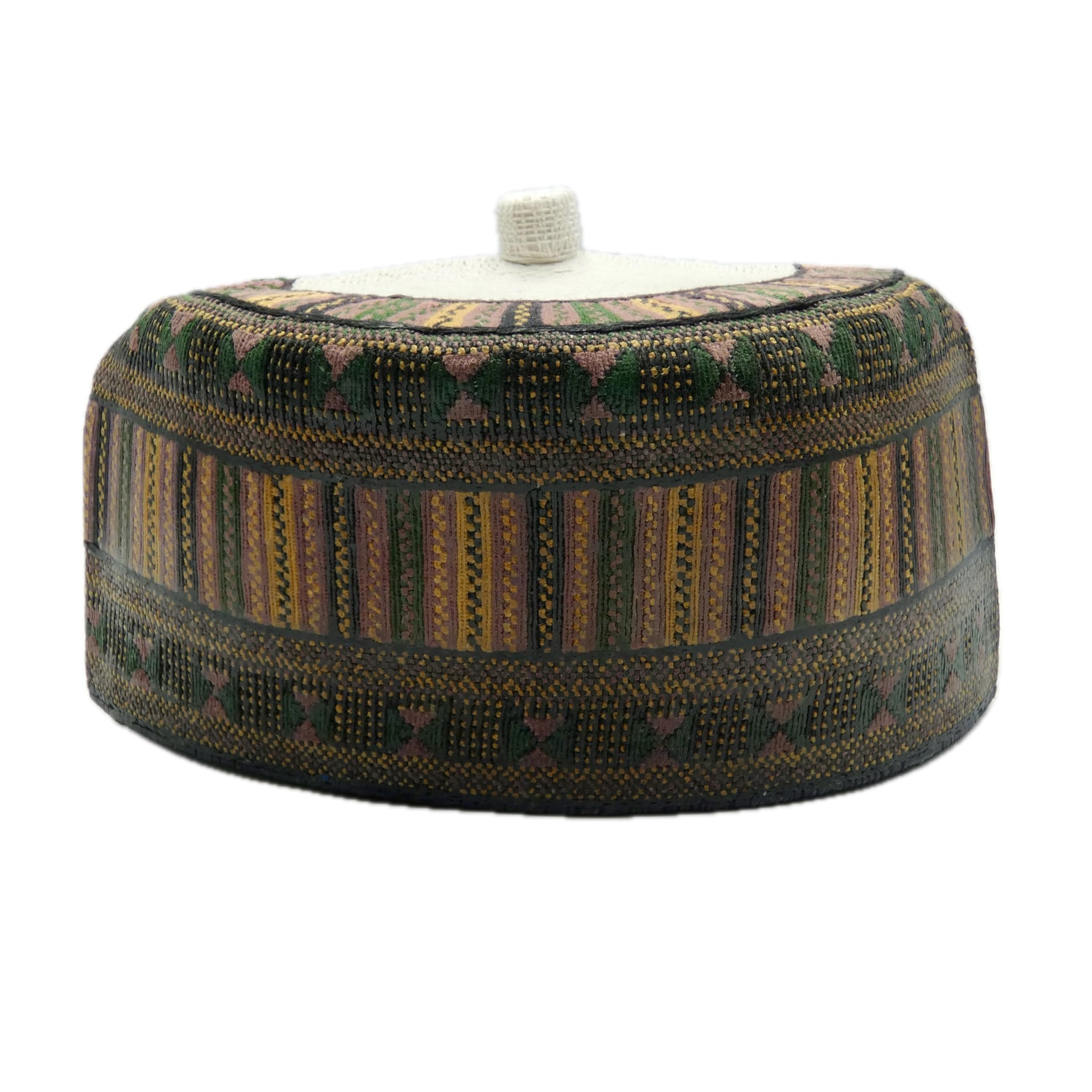 Hausa Hula Cap – Green & Gold Striped 016