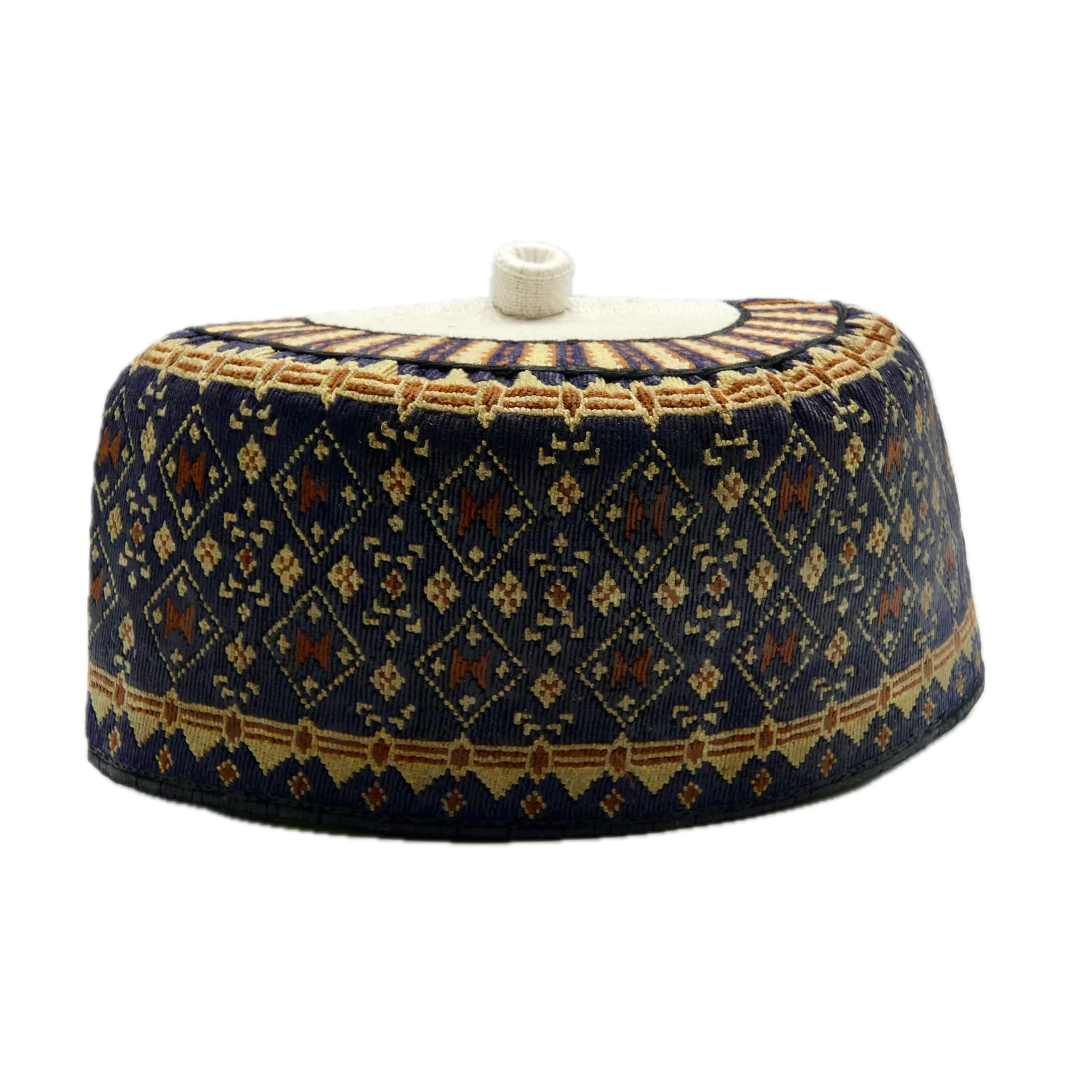 Hausa Hula Cap – Navy Blue & Gold Diamond 031