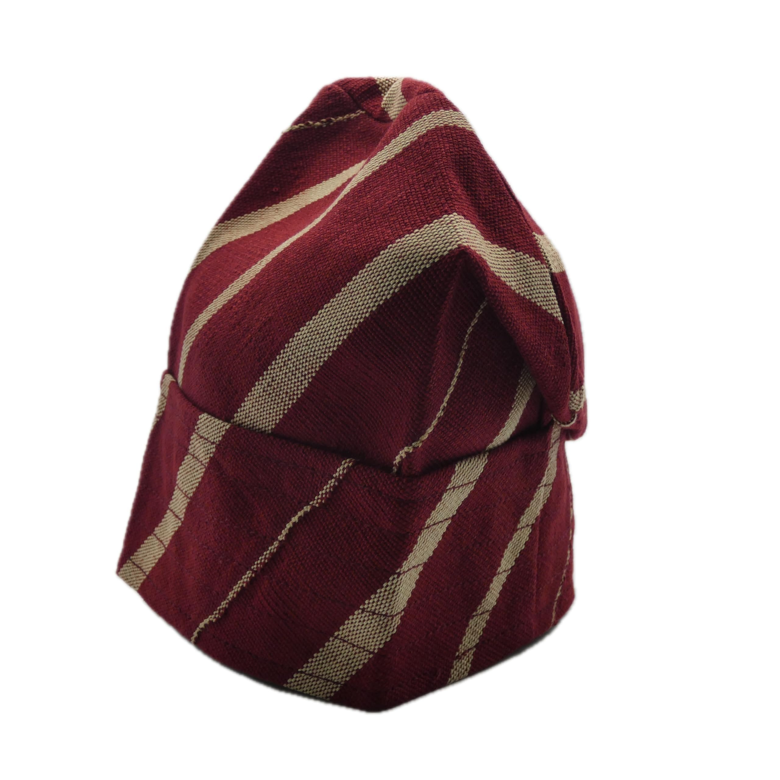 Striped Red & Gold Yoruba Fila – Multi-Stitch Base
